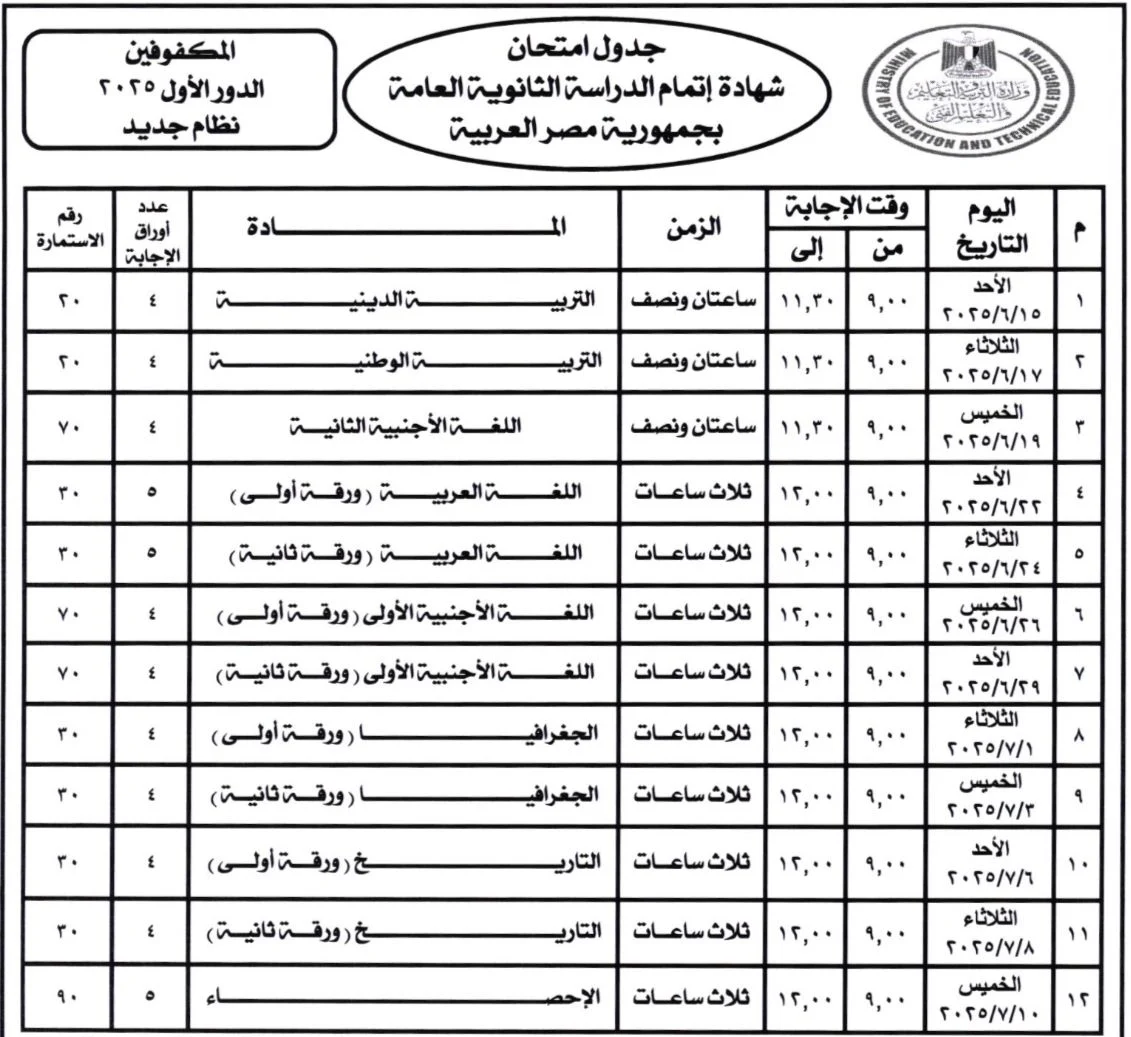 التعليم تعلنُ موعد امتحانات الترم الثاني 2026 لطلاب كل المراحل التعليمية ابتدائي واعدادي وثانوي