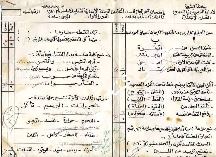 قلبت الفيس.. صورة امتحان للمرحلة الابتدائية ترجع لـ 1984 تثير إعجاب النشطاء